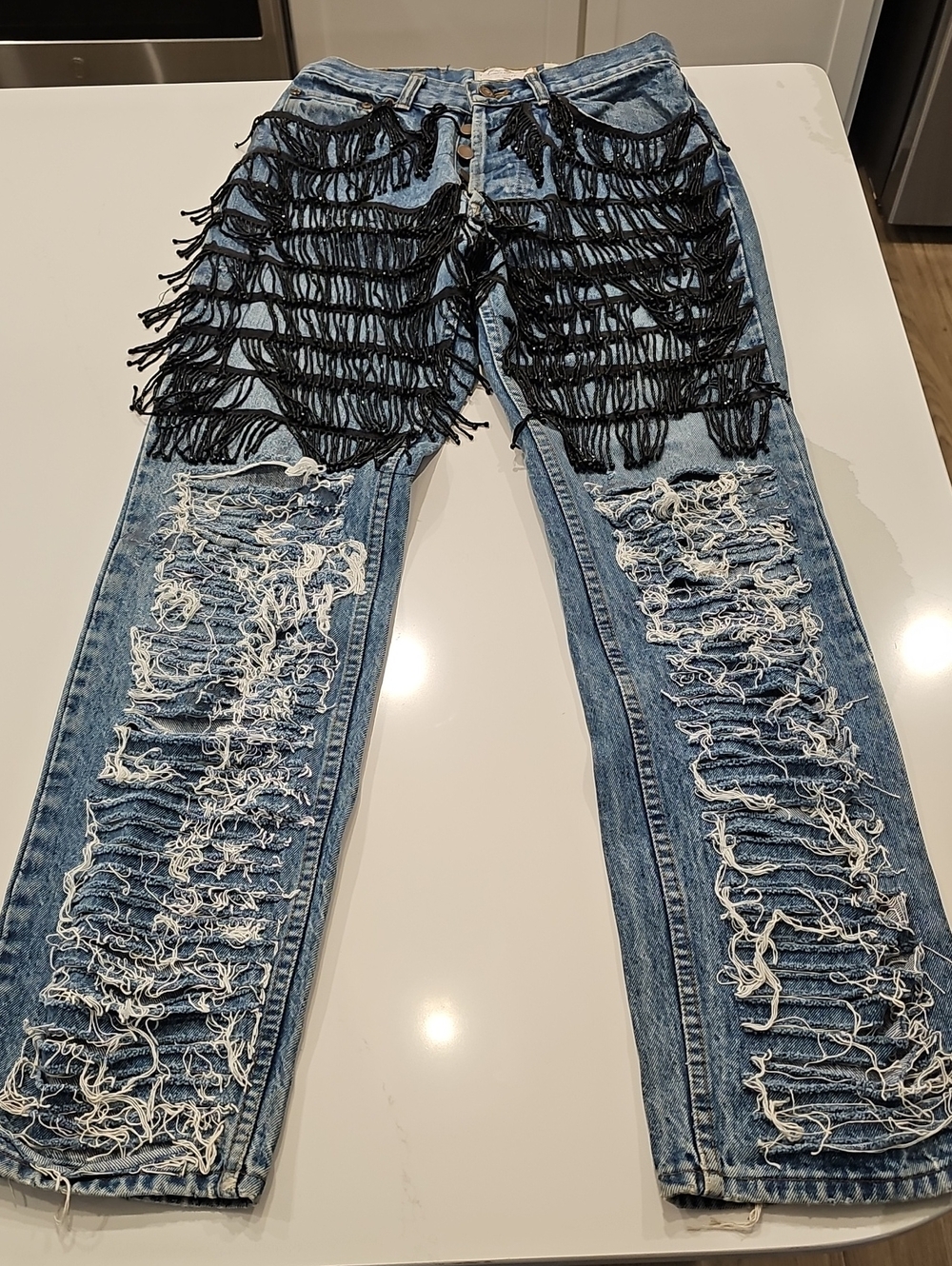 CUSTOM BEADEDFringed Distressed Women’s Jeans